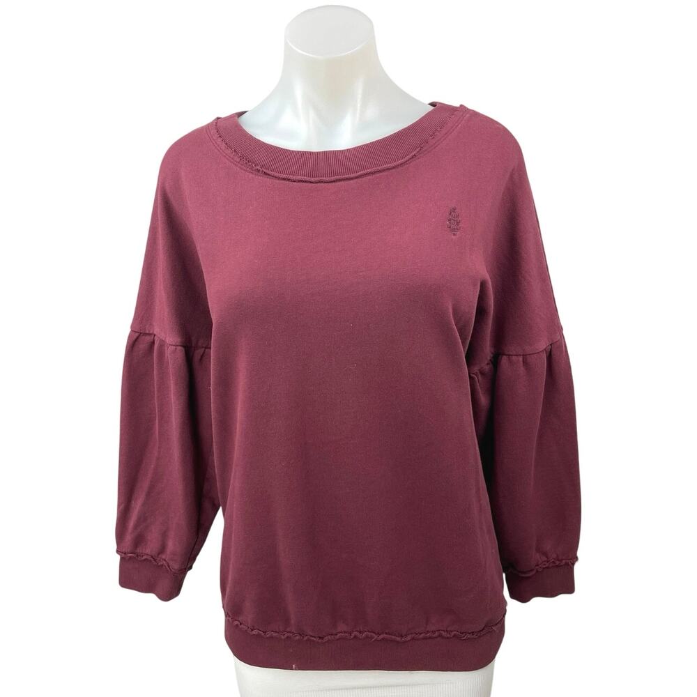 Free People Women's Purple Red Balloon Sleeve Pullover Sweatshirt Sweater Top XS